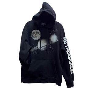 F21 Mens Hooded Sweatshirt M Solar Planets Permanently Retrograde Blk Streetwear